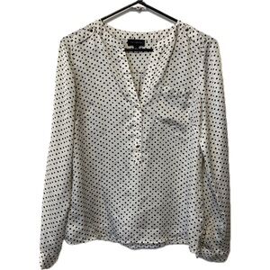 The Limited Women’s Button Up Blouse V-neck Top, Cream/black polka dot, sz Small